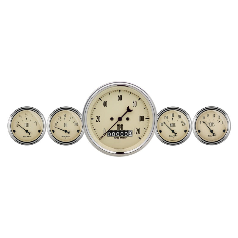 Autometer Antique Beige 5 Piece Kit 3-3/8in & 2-1/16 Elec. Speedometer Gauges Gauges AutoMeter