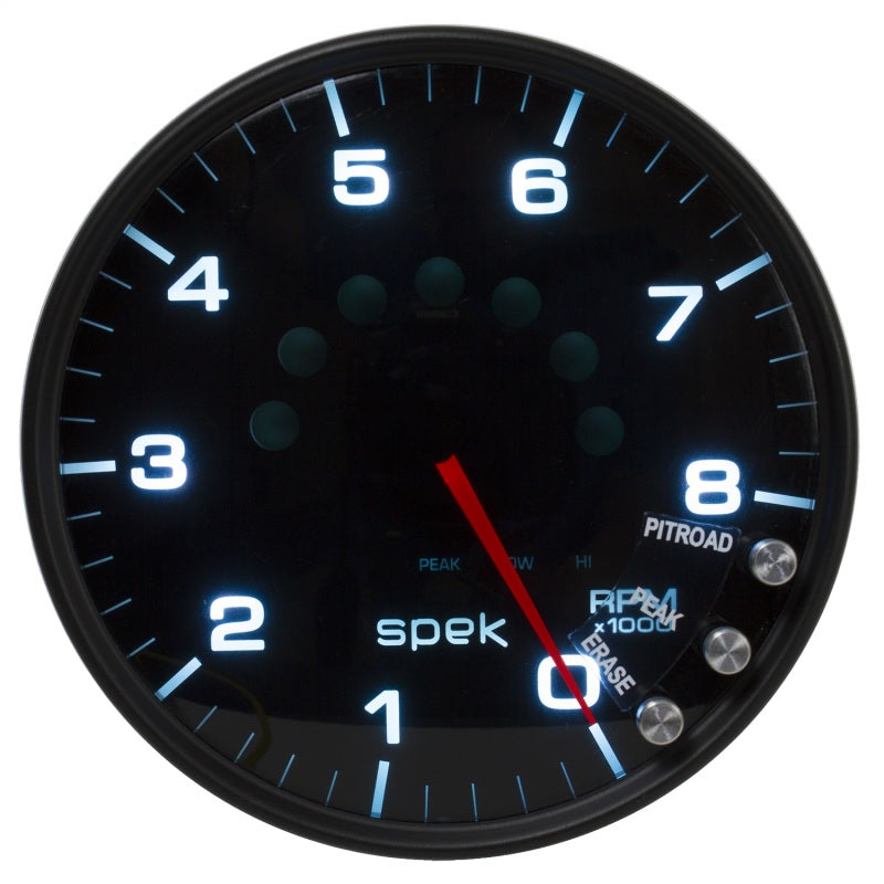 Autometer Spek-Pro Gauge Tachometer 5in 8K Rpm W/Shift Light & Peak Mem Black/Smoke/Black Gauges AutoMeter