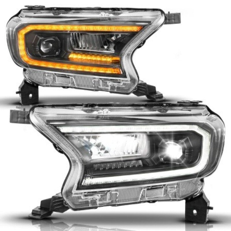 ANZO 19-23 Ford Ranger (Factory Halogen Model) Full LED Proj Headlights Init/DRL/SeqSig Black - Pair Headlights ANZO