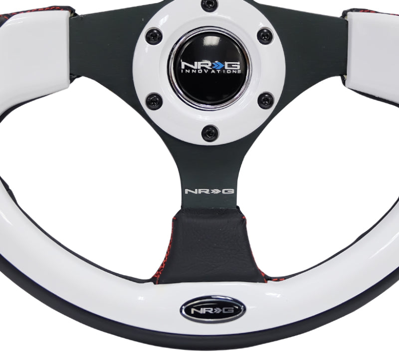 NRG Reinforced Steering Wheel (320mm) Blk w/White Trim & 4mm 3-Spoke Steering Wheels NRG