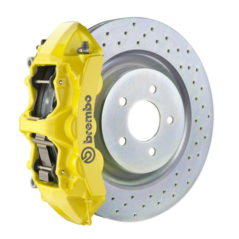 Brembo 10-15 Camaro V6 Front GT BBK 6 Piston Cast 355x32 1pc Rotor Drilled- Yellow Brake Kits - Performance Slot Brembo