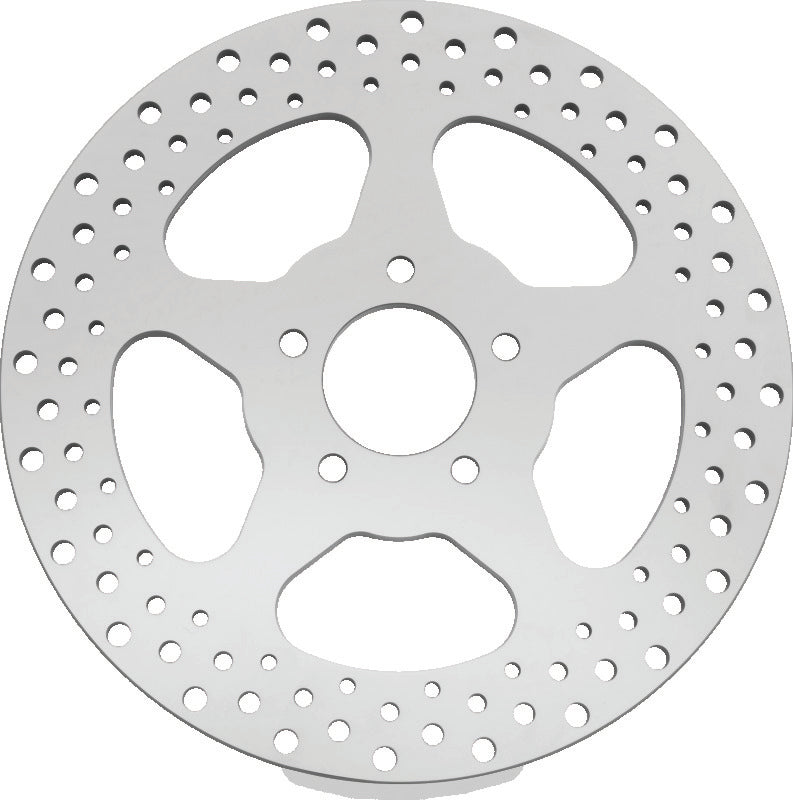 Bikers Choice 00-17 Big Twin 11.5 In Polished Rear 5 Spoke Drilled Stnless Rotor Repl H-D 44156-00 Brake Rotors - Drilled Bikers Choice