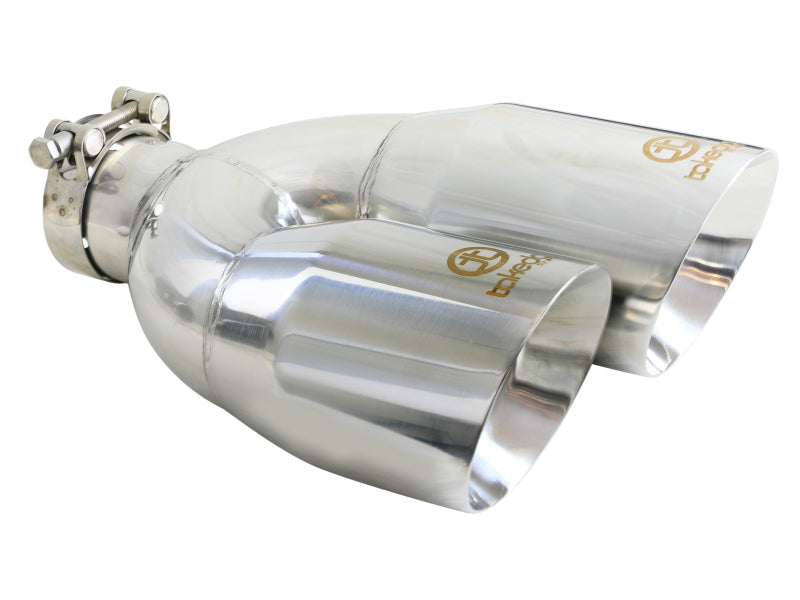 aFe Takeda 2.5in 304 Stainless Steel Clamp-on Exhaust Tip Drivers Side 2.5in Inlet 4inDual- Polished Tips aFe