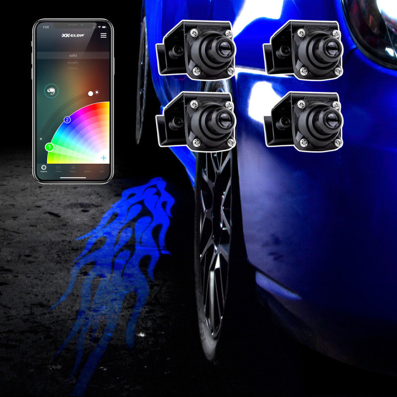 XK Glow Curb FX Bluetooth XKchrome App Waterproof LED Projector Welcome Light Flame Style 4pc Light Accessories and Wiring XKGLOW