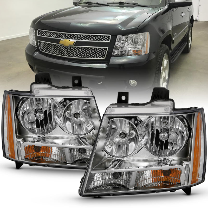 ANZO 2007-2014 Chevy Tahoe Crystal Headlight Chrome Amber(OE) Headlights ANZO