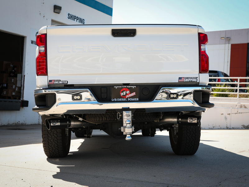 aFe Large Bore-HD 4in 409SS DPF-Back Exhaust System w/Black Tip 20 GM Diesel Trucks V8-6.6L (td) L5P DPF Back aFe