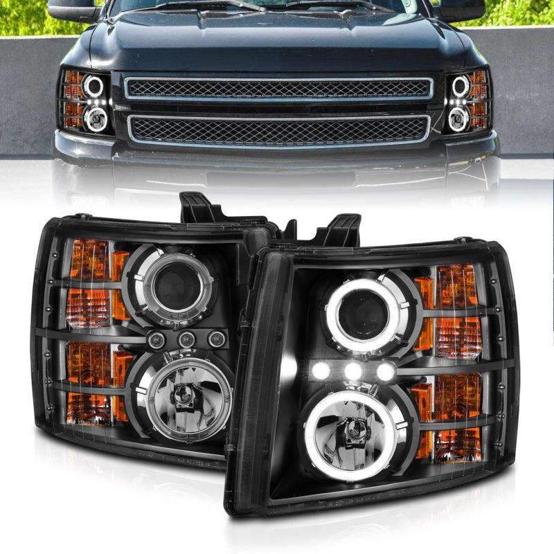 ANZO 2007-2013 Chevrolet Silverado 1500 Projector Headlights w/ Halo Black Headlights ANZO
