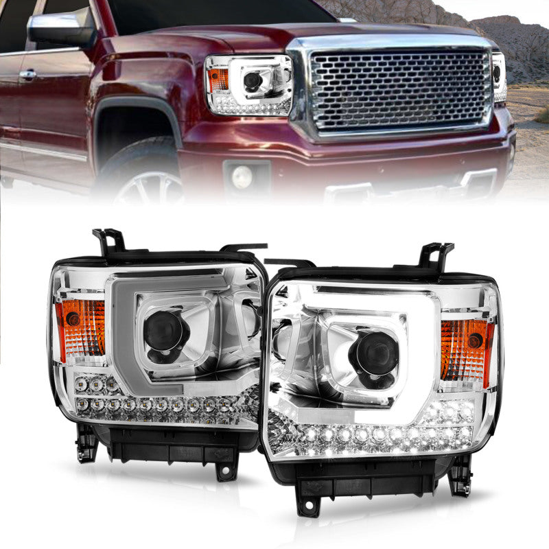 ANZO 14-15 GMC Sierra 1500/2500HD/3500HD Plank Style Projector Headlight - Chrome Housing Headlights ANZO