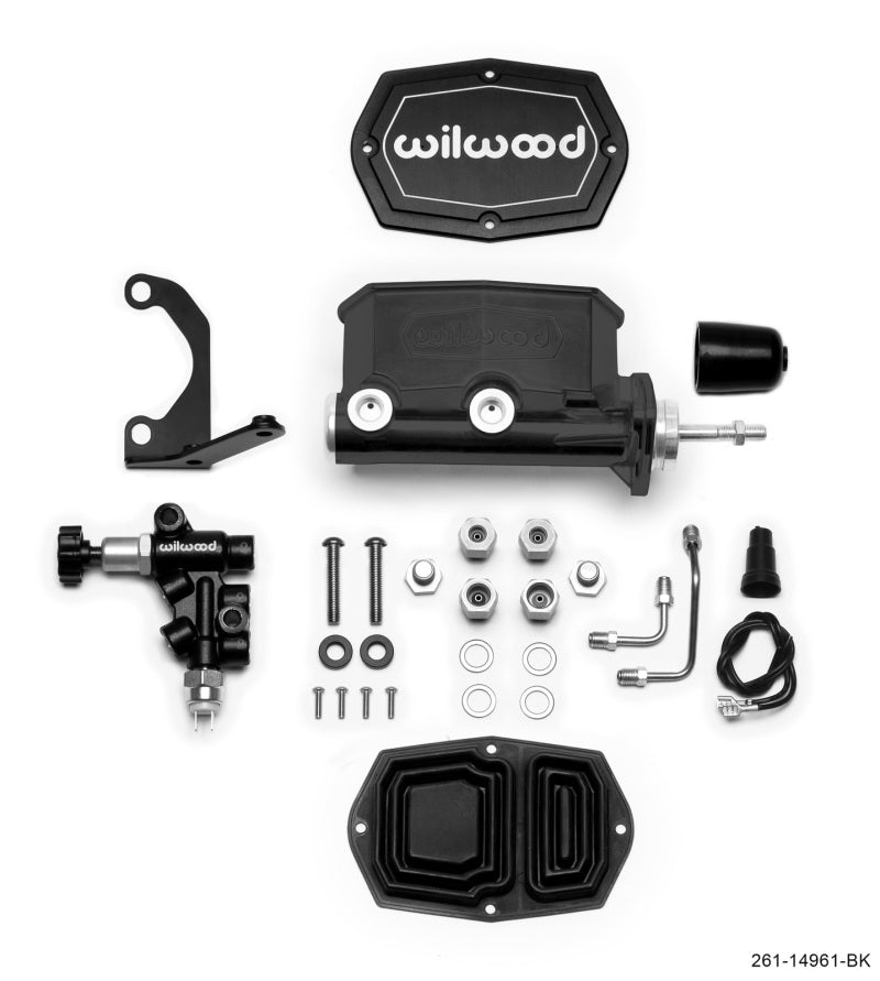 Wilwood Compact Tandem M/C - 7/8in Bore - w/Bracket and Valve (Pushrod) - Black Brake Master Cylinder Wilwood