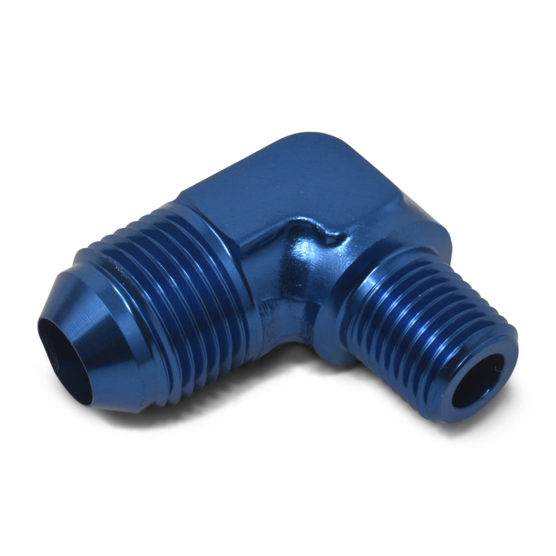 Russell Performance -6 AN to 1/4in NPT 90 Degree Flare to Pipe Adapter (Blue) Fittings Russell