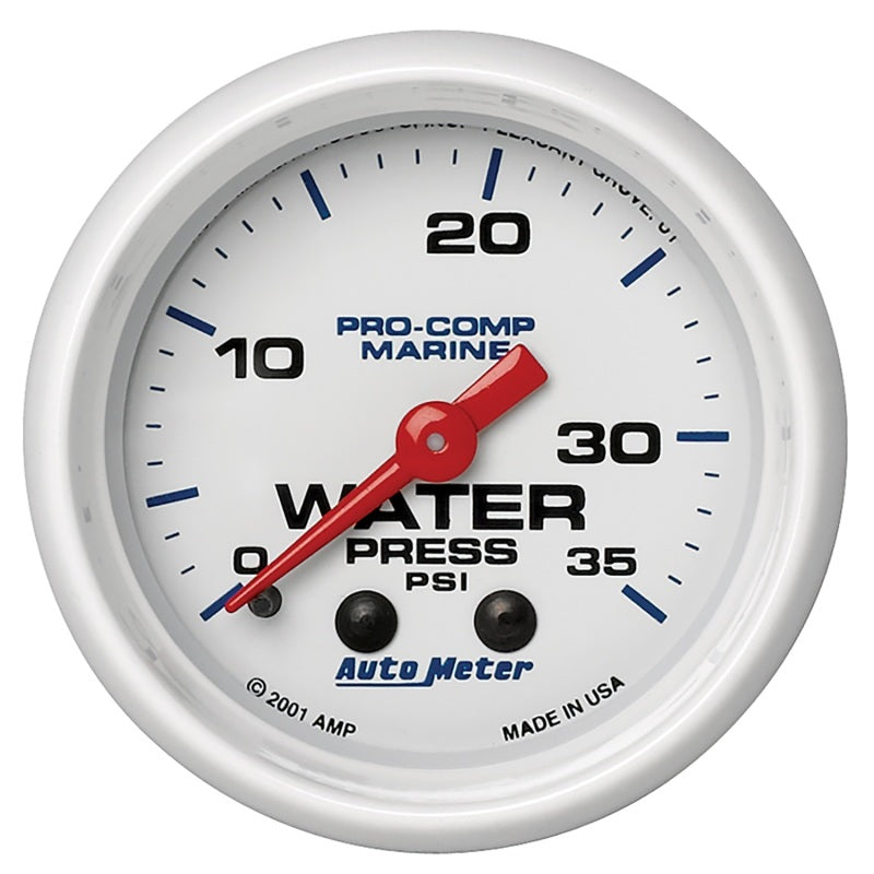 Autometer Marine White 2-1/16in 35 PSI Mechanical Water Pressure Gauge Gauges AutoMeter