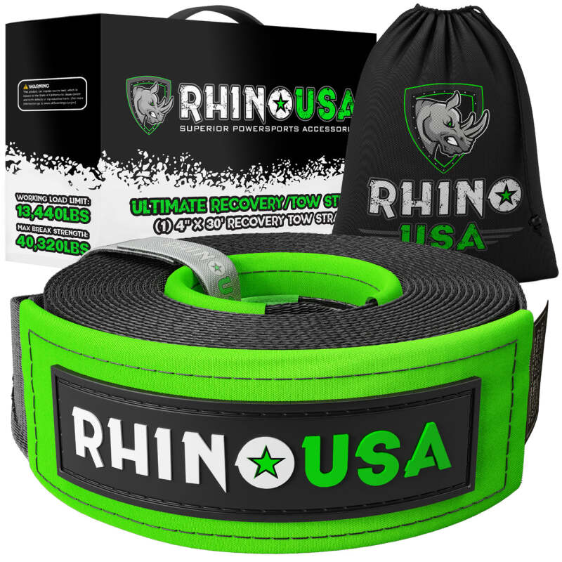 Rhino USA Recovery Tow Strap 4Inx30Ft (Black) Tow Straps Rhino USA