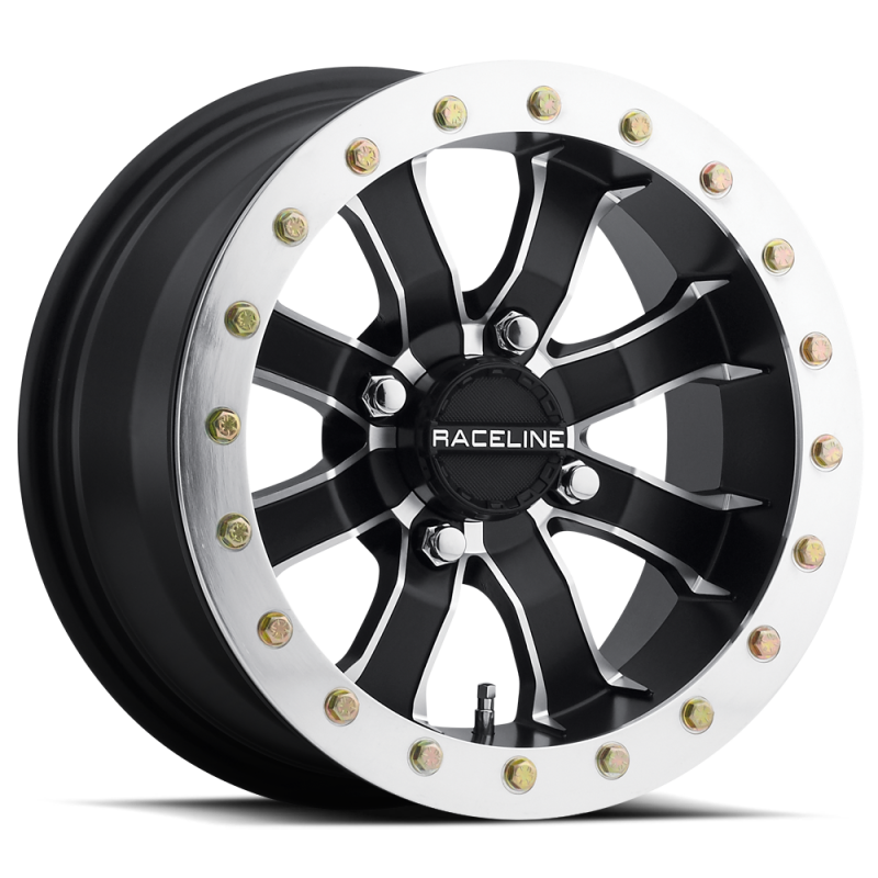 Raceline A71 Mamba 14x7in/4x156 BP/4+3 10mm Offset/132.5mm Bore - Blk & Machined Ring Beadlock Wheel Wheels - Cast Raceline