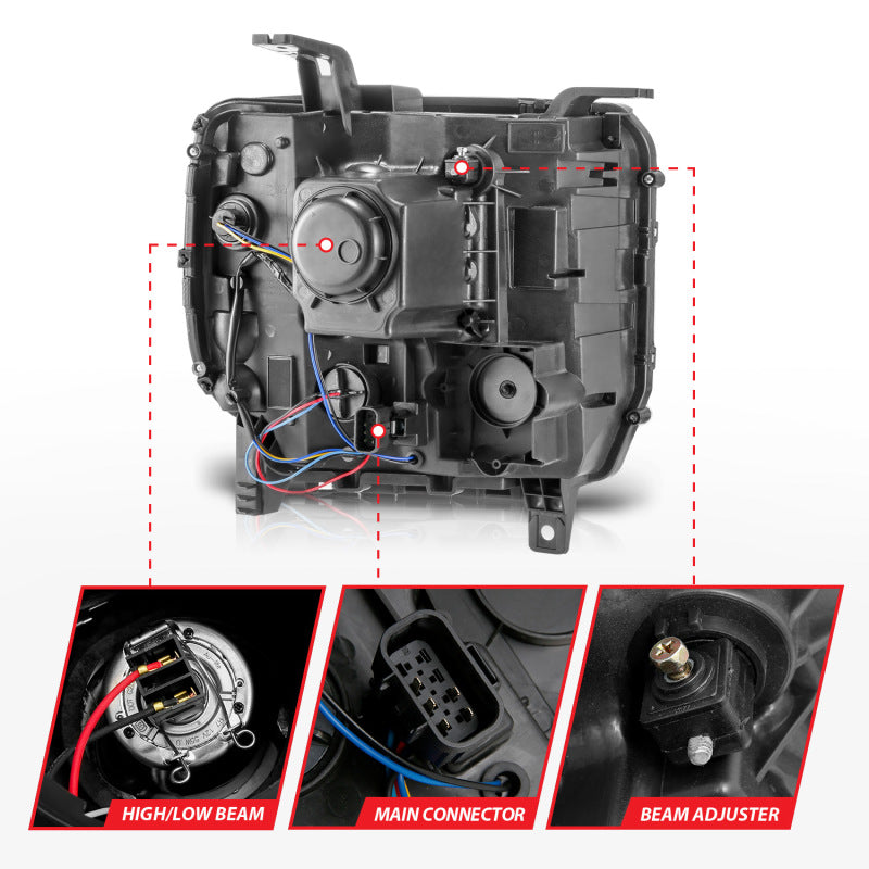 ANZO 14-15 GMC Sierra 1500/2500HD/3500HD Plank Style Projector Headlight - Chrome Housing Headlights ANZO