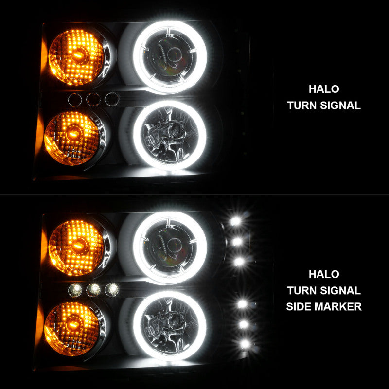 ANZO 2007-2013 GMC Sierra 1500 Projector Headlights w/ Halo Black Headlights ANZO