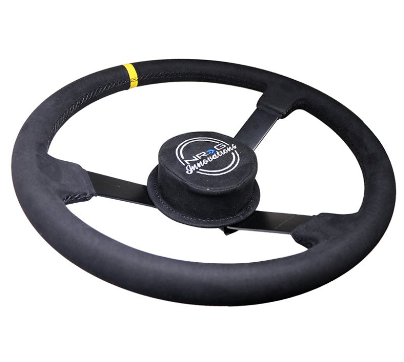 NRG Reinforced Steering Wheel (380mm) Nascar/ Alcantara 3 Spoke w/ NRG Logo/ Removable Crushed Pad Steering Wheels NRG