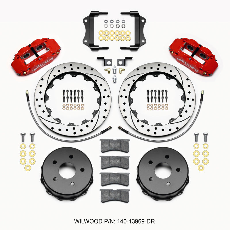 Wilwood Narrow Superlite 4R Rear Kit 12.88in Drilled Red 2007-up Jeep JK w/Lines Big Brake Kits Wilwood