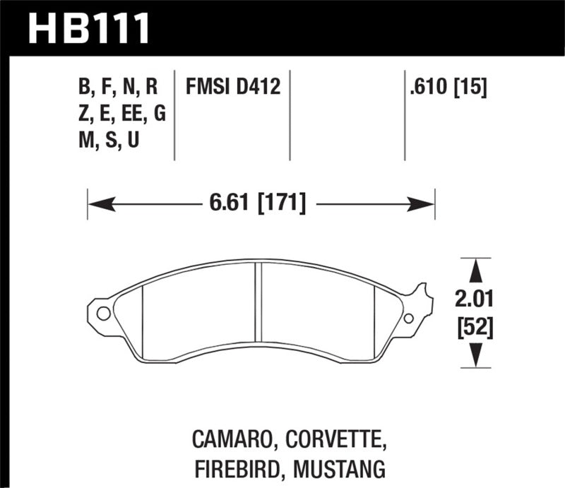 Hawk 1991 Chevrolet Camaro 3.1L Heritage Edition Performance Package Front ER-1 Brake Pads Brake Pads - Racing Hawk Performance