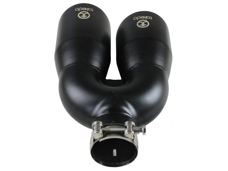 aFe Takeda 2.5in 304 Stainless Steel Clamp-on Exhaust Tip Driver Side 2.5in Inlet 4inDual-Black Tips aFe