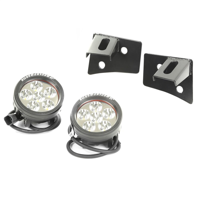 Rugged Ridge 07-18 Jeep Wrangler JK Round Windshield LED Light Kit w/ Brackets Light Bars & Cubes Rugged Ridge