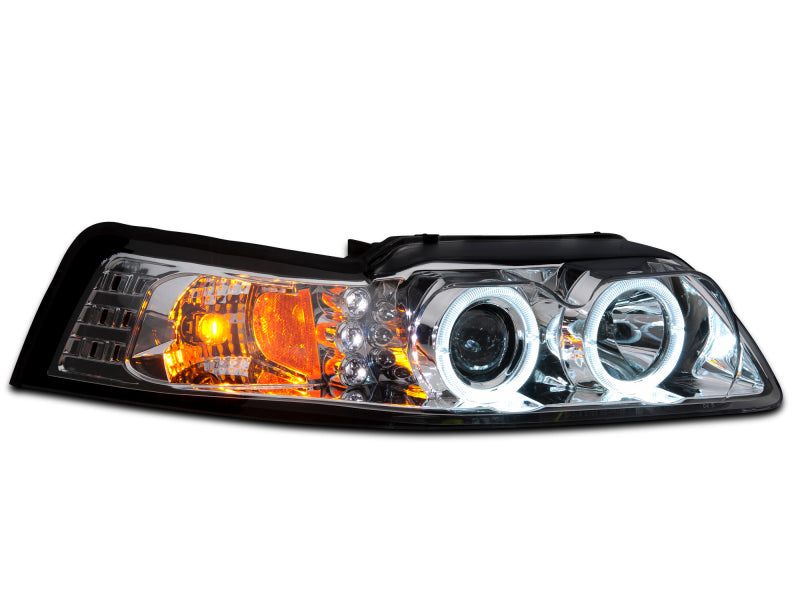 Raxiom 99-04 Ford Mustang Dual LED Halo Projector Headlights- Chrome Housing (Clear Lens) Headlights Raxiom