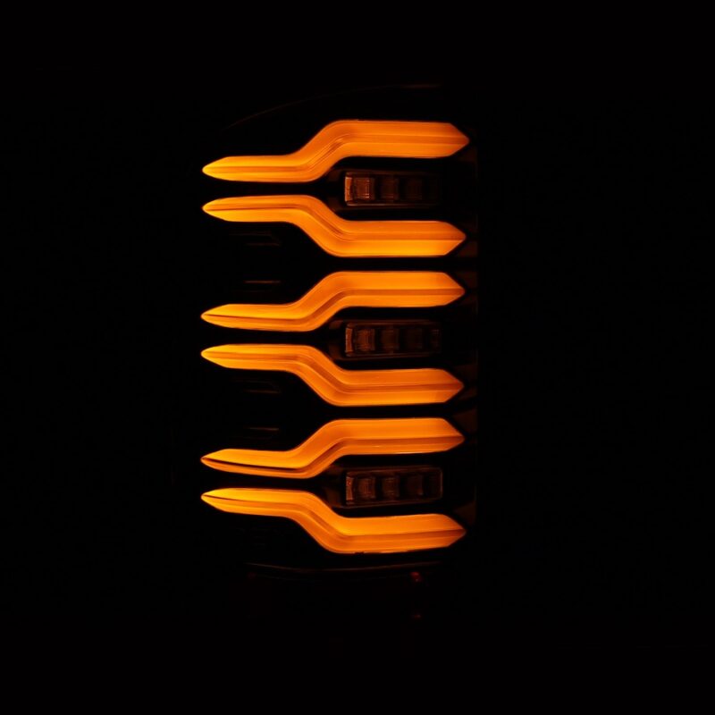 AlphaRex 14-18 GMC Sierra 1500/2500HD/3500HD LUXX-Series LED Tail Lights Alpha-Blk Actv Lgt Seq. Sig Tail Lights AlphaRex