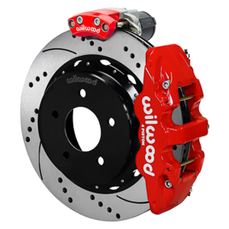 Wilwood 88-98 GM C1500 Aero4 Rear Elec. Parking Brake Kit 14in SRP Rotor 3.25in Offset - Red Big Brake Kits Wilwood