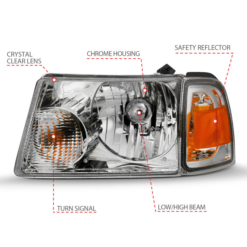 ANZO 2001-2011 Ford Ranger Crystal Headlight Chrome w/Corner Lights (OE Replacement) Headlights ANZO