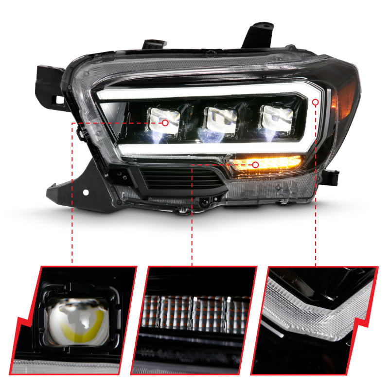 ANZO 2016-2018 Toyota Tacoma LED Projector Headlights Plank Style Black w/ Amber Headlights ANZO