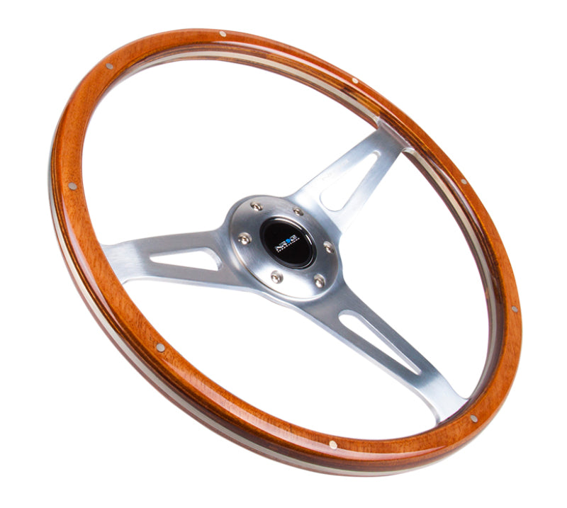 NRG Classic Wood Grain Steering Wheel (365mm) Wood w/Metal Accents & Polished Alum. 3-Spoke Center Steering Wheels NRG