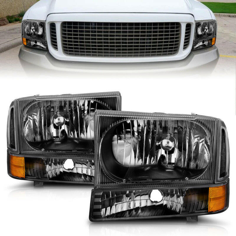ANZO 2000-2004 Ford Excursion Crystal Headlights Black Headlights ANZO