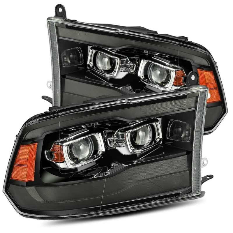 AlphaRex 09-18 Dodge Ram 1500HD PRO-Series Proj Headlights Plank Style Black w/Seq Signal/Smoked DRL Headlights AlphaRex