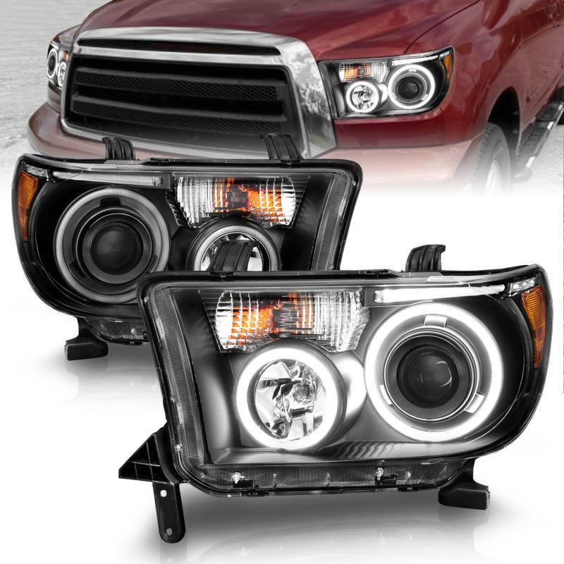 ANZO 2007-2013 Toyota Tundra Projector Headlights w/ Halo Black (CCFL) Headlights ANZO