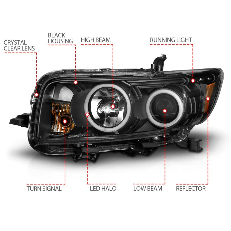 ANZO 2008-2010 Scion Xb Projector Headlights w/ Halo Black Headlights ANZO
