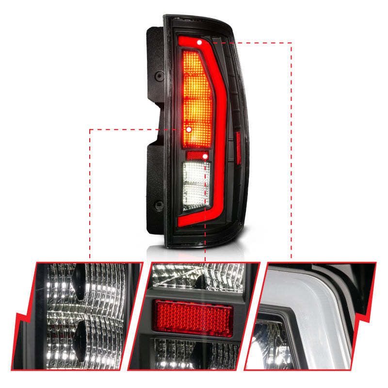 Anzo 07-14 Chevrolet Suburban / 07-14 GMC Yukon Black Full LED Tail Light Plank Style w/ Clear Lens Tail Lights ANZO