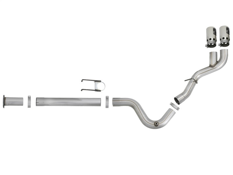 aFe Rebel XD 4in SS Down-Pipe Back Exhaust w/Dual Polished Tips 17-18 Ford Diesel Trucks V8-6.7L(td) DPF Back aFe
