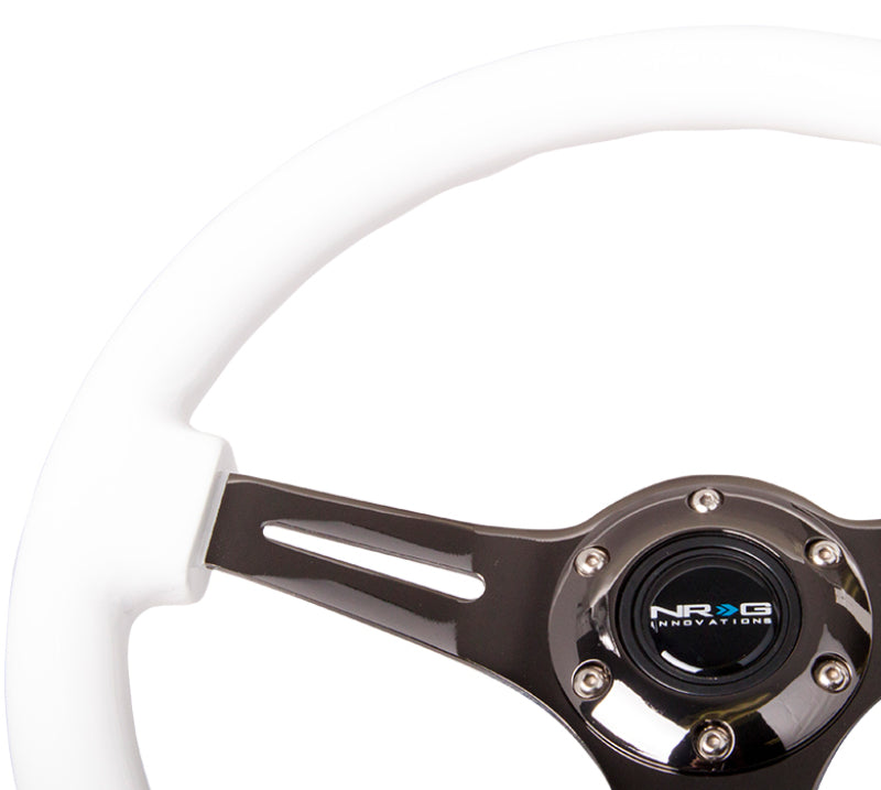 NRG Classic Wood Grain Steering Wheel (350mm) White Paint Grip w/Black 3-Spoke Center Steering Wheels NRG