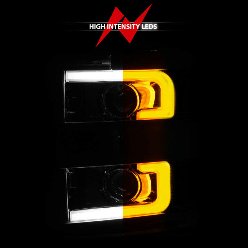 ANZO Projector Headlights 15-17 Chevrolet Silverado 2500HD / 3500HD Chrome w/ Chrome Rim Headlights ANZO
