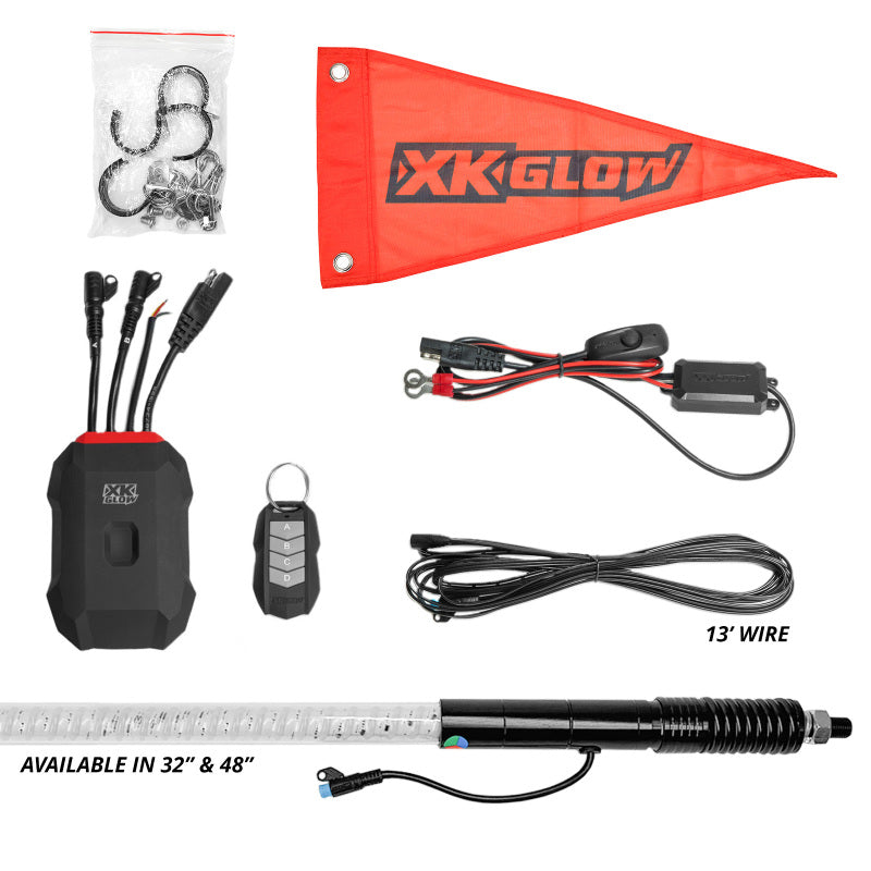 XK Glow 2x32 XKmax RGBW Advanced App Control LED Whip Light Kit for 4x4 Offroad UTV ATV Light Accessories and Wiring XKGLOW