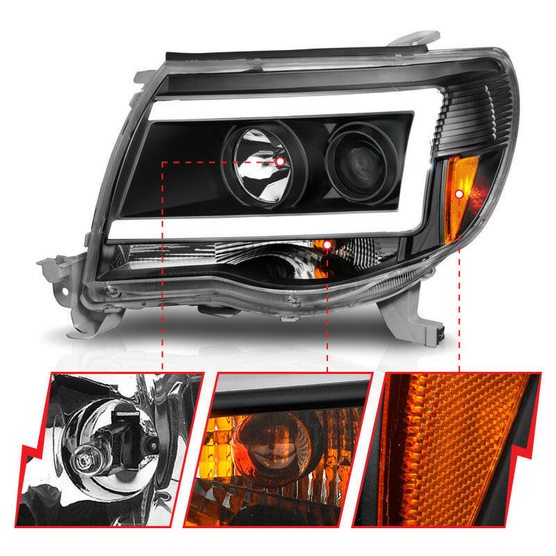 ANZO 05-09 Toyota Tacoma Projector Light Bar Style Headlights w/ C Light Bar Headlights ANZO