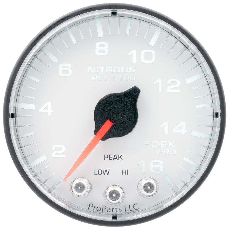 Autometer Spek-Pro 2 1/16in 1600PSI Stepper Motor w/ Peak & Warn White/Black Nitrous Pressure Gauge Gauges AutoMeter