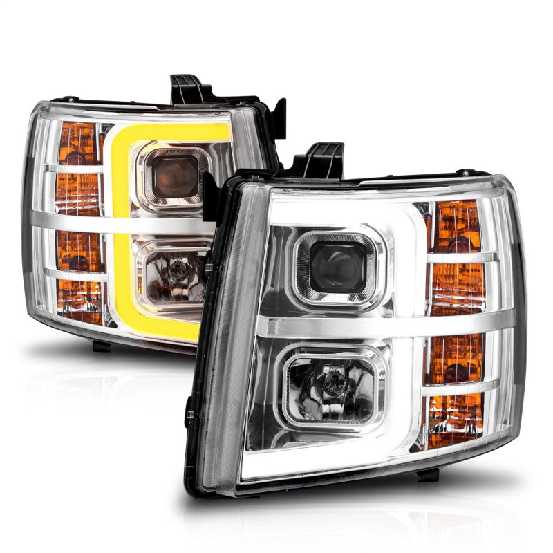 ANZO 2007-2013 Chevrolet Silverado 1500 Projector w/ Light Bar Chrome Housing w/ Sequential Headlights ANZO