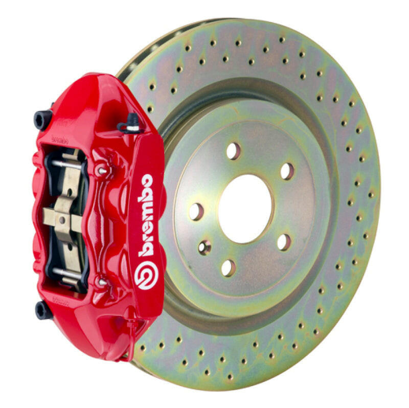 Brembo SS Rear GT BBK 4 Piston Cast 365x28 1pc Rotor Drilled-Red Brake Kits - Performance Slot Brembo