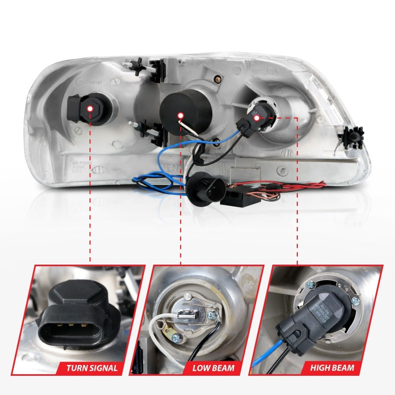 ANZO 1997.5-2003 Ford F-150 Projector Headlights w/ Halo Chrome 1pc Headlights ANZO