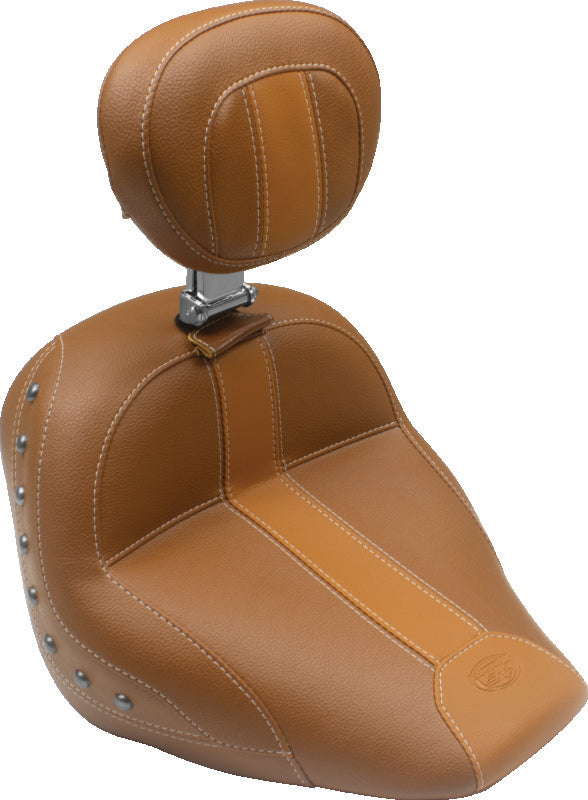 Mustang 15-21 Indian Scout Standard Touring Solo Seat w/Driver Backrest w/Studs - Brown Solo Motorcycle Seats Mustang Motorcycle
