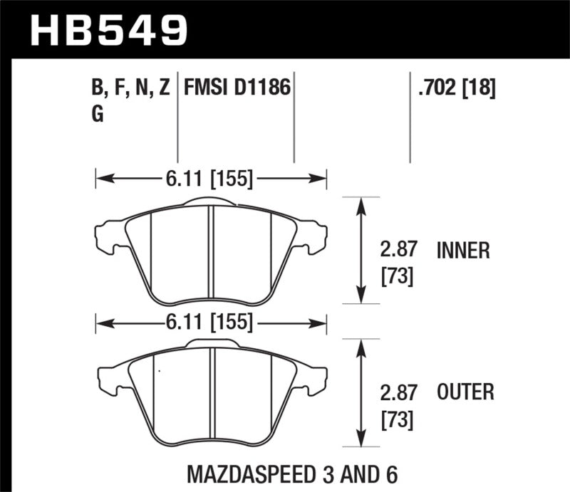 Hawk 07-11 Mazdaspeed3 / 06-11 Mazdaspeed6 / 05-09 Volvo V50 DTC-60 Front Race Brake Pads Brake Pads - Racing Hawk Performance