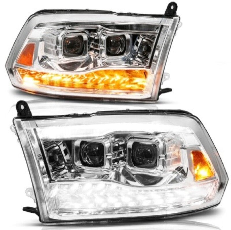 ANZO 09-19 Dodge RAM 1500 / 10-18 2500/3500 LED Proj Headlights SeqSig Chrome - Pair Headlights ANZO