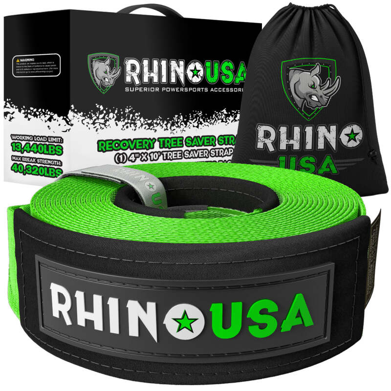 Rhino USA Recovery Tree Saver Strap 4Inx10Ft (Green) Tow Straps Rhino USA