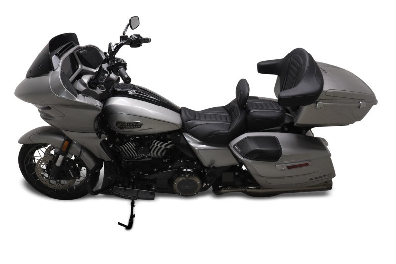 Mustang 23-24 HD CVO Rd Glide(ST), 2024 Rd Glide and Str Glide Deluxe Pass Seat - Black/Gray Stitch Passenger Motorcycle Seats Mustang Motorcycle