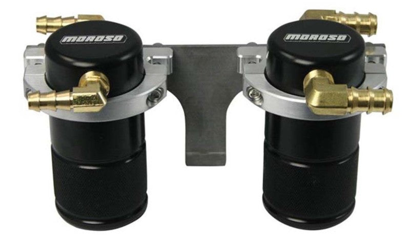 Moroso 08-14 Subaru STi (w/Front Mount Intercooler) Air/Oil Separator Catch Can - Billet Alum -Black Oil Catch Cans Moroso
